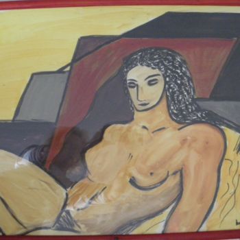 Картина под названием "Eve sur la plage" - Marie-Agnès Dubois Lambert, Подлинное произведение искусства, Гуашь