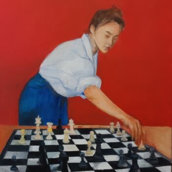 Peinture intitulée "Partie d échecs" par Marie Andrée Hembert, Œuvre d'art originale, Huile