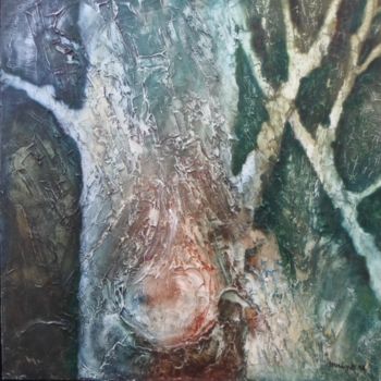Painting titled "tronc d arbre" by Marie Andrée Hembert, Original Artwork, Oil