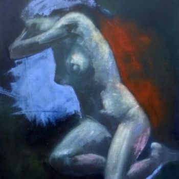Картина под названием "Nu pose sur le côté" - Marie Andrée Hembert, Подлинное произведение искусства, Масло