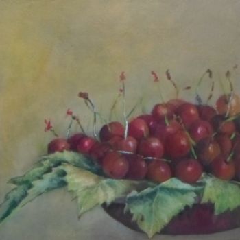 Painting titled "Les Cerises" by Marie Andrée Hembert, Original Artwork, Acrylic Mounted on Wood Stretcher frame