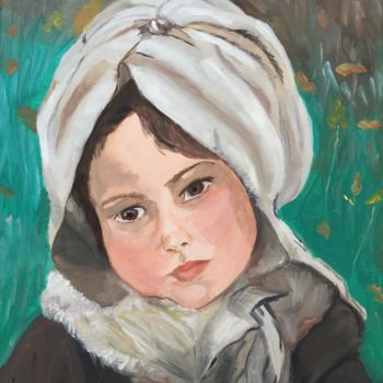 Painting titled "Petite fille triste" by Marie-Ange Fileni, Original Artwork, Oil