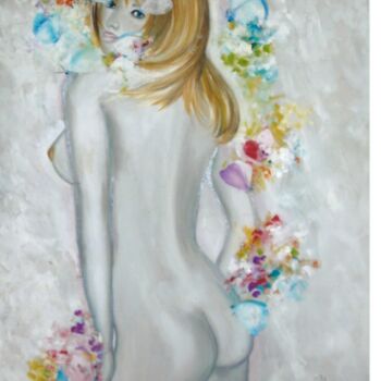 Painting titled "La femme aux papill…" by Marie-Ange Nicaise, Original Artwork, Oil