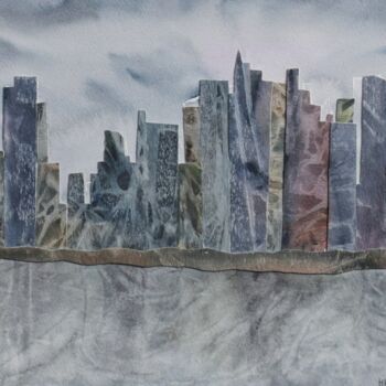 Peinture intitulée "Manhattan" par Marie-Annick Radigois, Œuvre d'art originale, Aquarelle