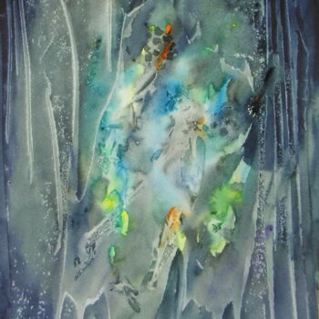 Painting titled "désintégration bleue" by Marie-Annick Radigois, Original Artwork, Watercolor