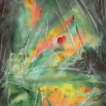 Ζωγραφική με τίτλο "reflets rouges" από Marie-Annick Radigois, Αυθεντικά έργα τέχνης, Ακουαρέλα