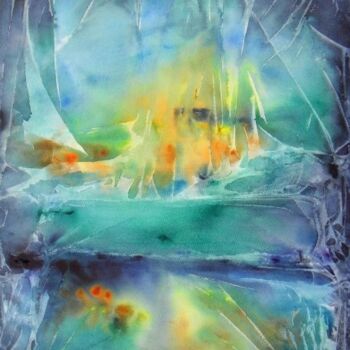 Painting titled "feu de terre , refl…" by Marie-Annick Radigois, Original Artwork, Watercolor