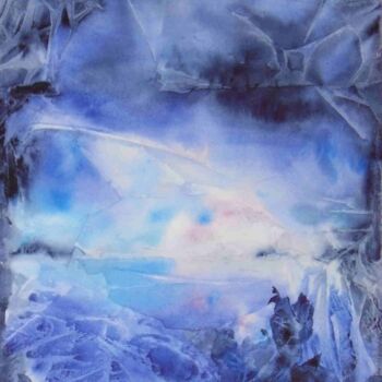 Painting titled "mer et glace 9" by Marie-Annick Radigois, Original Artwork, Watercolor