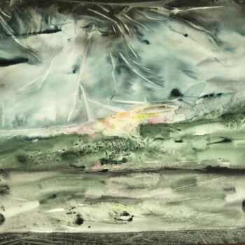 Painting titled "L'orage devient vent" by Marie-Annick Radigois, Original Artwork, Watercolor