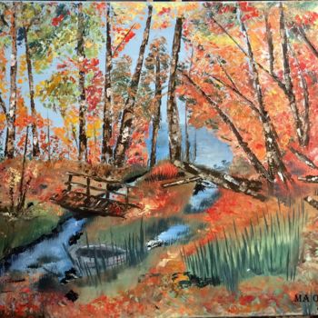 Painting titled "automne-peinture-fo…" by Marie Barre, Original Artwork, Oil