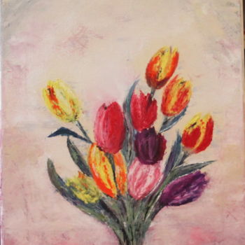 Painting titled "bouquet-tulipes-201…" by Marie Barre, Original Artwork, Oil