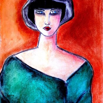 Peinture intitulée "La boudeuse" par Marie Bony, Œuvre d'art originale, Pastel