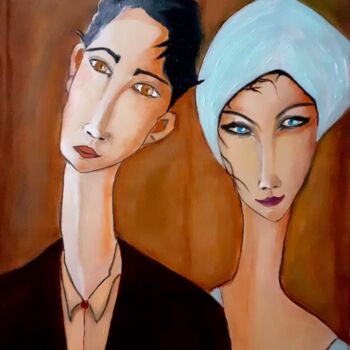 Painting titled "Madame, Monsieur" by Marie Bony, Original Artwork, Acrylic Mounted on Wood Stretcher frame