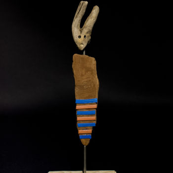 Sculpture titled "monsieur lapin" by Marie Brient, Original Artwork, Wood