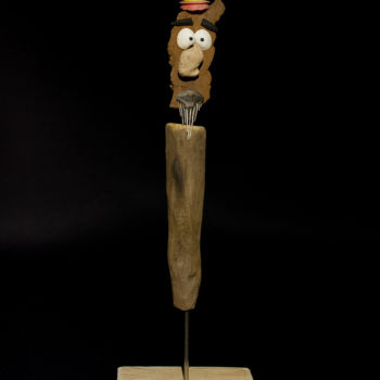 Sculpture intitulée "barbichette" par Marie Brient, Œuvre d'art originale, Bois