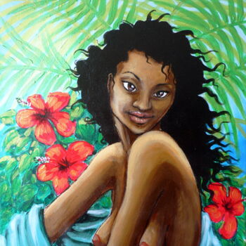 Painting titled "Tahitienne" by Marie Cayre, Original Artwork, Acrylic