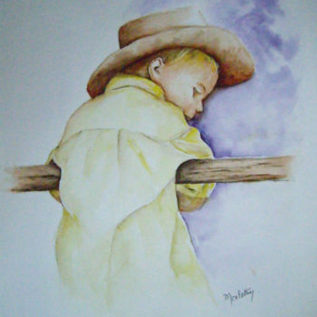 Painting titled "Petit cow boy pensif" by Marie Celestin, Original Artwork, Watercolor