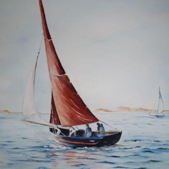 Malerei mit dem Titel "Voilier Saint Malo" von Marie Celestin, Original-Kunstwerk, Aquarell