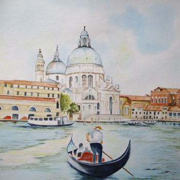 Painting titled "Gondolier" by Marie Celestin, Original Artwork, Watercolor