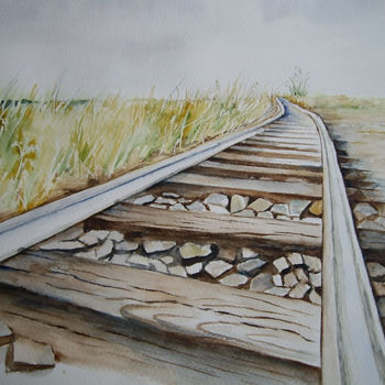 Painting titled "rail en campagne" by Marie Celestin, Original Artwork, Watercolor