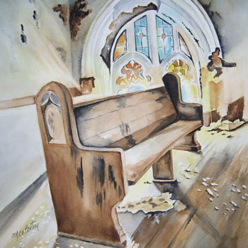 Pintura intitulada "Chapelle en ruine" por Marie Celestin, Obras de arte originais, Aquarela