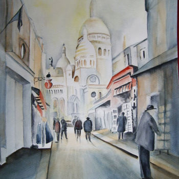 Painting titled "Quartier Montmartre…" by Marie Celestin, Original Artwork, Watercolor