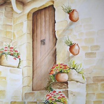 Peinture intitulée "Entrée maison ancie…" par Marie Celestin, Œuvre d'art originale, Aquarelle