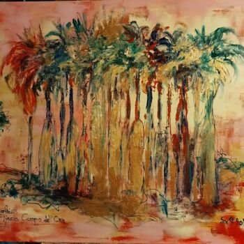 Schilderij getiteld "17 palmiers à Ajacc…" door Marie-Céline Chottin, Origineel Kunstwerk, Acryl