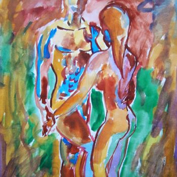 Peinture intitulée "couple nu" par Marie-Céline Chottin, Œuvre d'art originale, Aquarelle