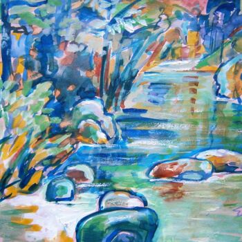 Peinture intitulée "La rivière à EVISA…" par Marie-Céline Chottin, Œuvre d'art originale, Aquarelle