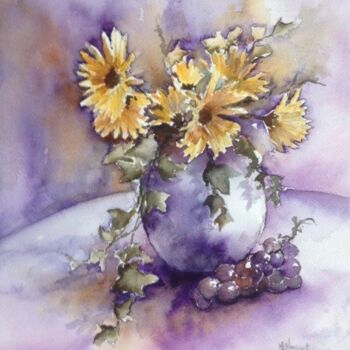 Painting titled "Bouquet d'automne" by Marie-Charlotte Houpeurt-Chauffeté, Original Artwork, Watercolor