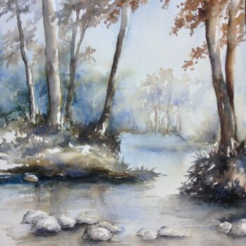 Pintura intitulada "Matin d'automne" por Marie-Charlotte Houpeurt-Chauffeté, Obras de arte originais, Aquarela