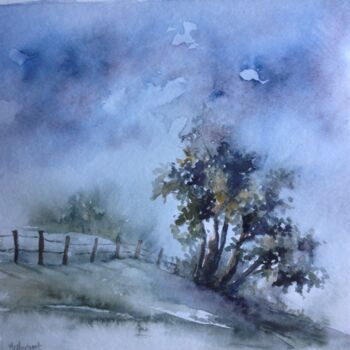 Painting titled "L'orage" by Marie-Charlotte Houpeurt-Chauffeté, Original Artwork, Watercolor