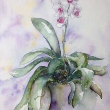 Malerei mit dem Titel "Orchidée" von Marie-Charlotte Houpeurt-Chauffeté, Original-Kunstwerk, Aquarell