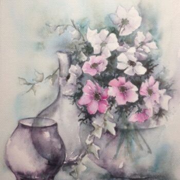 Painting titled "Anémones et transpa…" by Marie-Charlotte Houpeurt-Chauffeté, Original Artwork, Watercolor