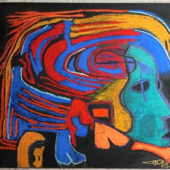 Painting titled "INTERIEUR BLEU" by Marie Christine Bessette, Original Artwork, Pastel