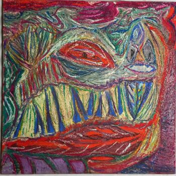 Peinture intitulée "CROCODILE ROUGE" par Marie Christine Bessette, Œuvre d'art originale, Pastel Monté sur Autre panneau rig…