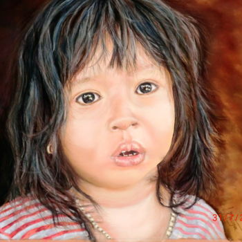 Painting titled "Jeune Cambodgienne" by Mariebretonne, Original Artwork, Pastel