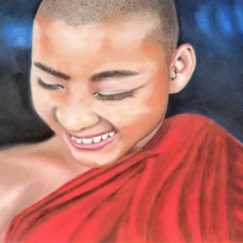 Peinture intitulée "Jeune moine bouddhi…" par Mariebretonne, Œuvre d'art originale, Pastel
