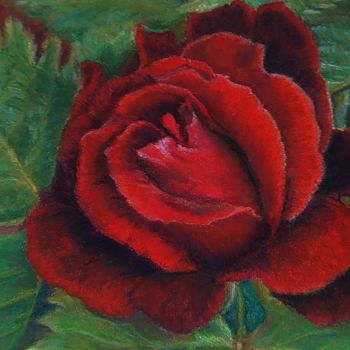 Painting titled "La rose rouge" by Mariebretonne, Original Artwork, Pastel