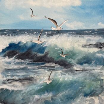Malarstwo zatytułowany „La mer déchaînée” autorstwa Marie-Christine London, Oryginalna praca, Akwarela
