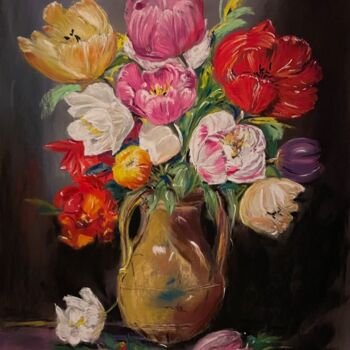 Pittura intitolato "Les tulipes perroqu…" da Marie-Christine London, Opera d'arte originale, Pastello