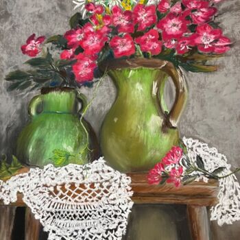 Картина под названием "Les deux vases" - Marie-Christine London, Подлинное произведение искусства, Пастель