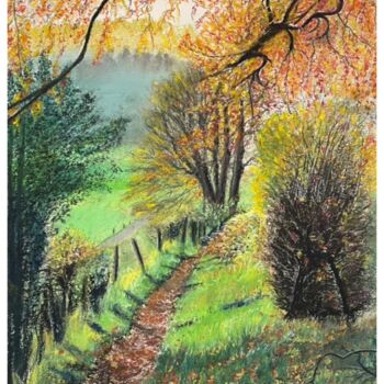 Painting titled "Le chemin automnal" by Marie-Christine London, Original Artwork, Pastel
