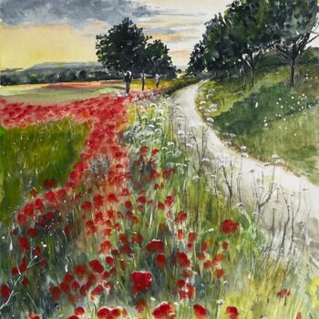 Painting titled "Le chemin aux coque…" by Marie-Christine London, Original Artwork, Watercolor