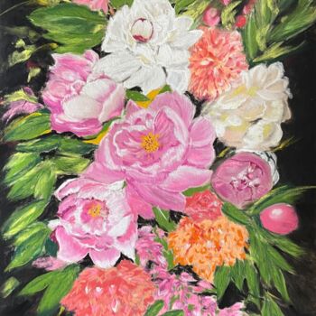 Painting titled "Le bouquet de pivoi…" by Marie-Christine London, Original Artwork, Pastel