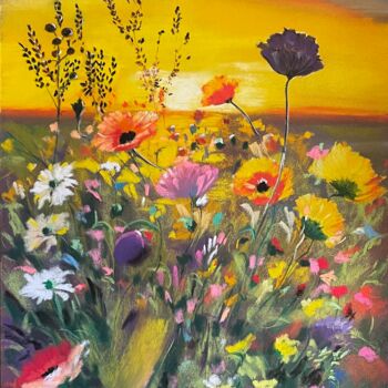 Painting titled "Le coucher de fleurs" by Marie-Christine London, Original Artwork, Pastel