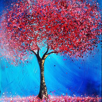 Painting titled "Red tree" by Marie-Christine Maudet, Original Artwork, Acrylic Mounted on Wood Stretcher frame