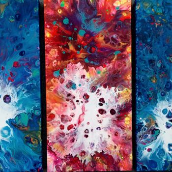Painting titled "Triptyque contrasté" by Marie-Christine Maudet, Original Artwork, Acrylic Mounted on Wood Stretcher frame