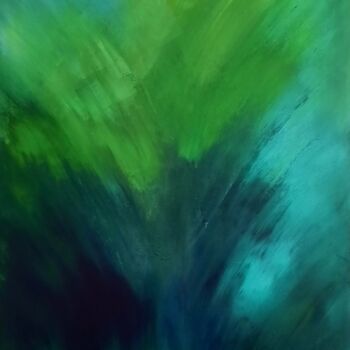 Painting titled "Green" by Marie-Christine Maudet, Original Artwork, Acrylic Mounted on Wood Stretcher frame